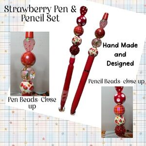 Handmade Strawberry Red Pen & Pencil Set